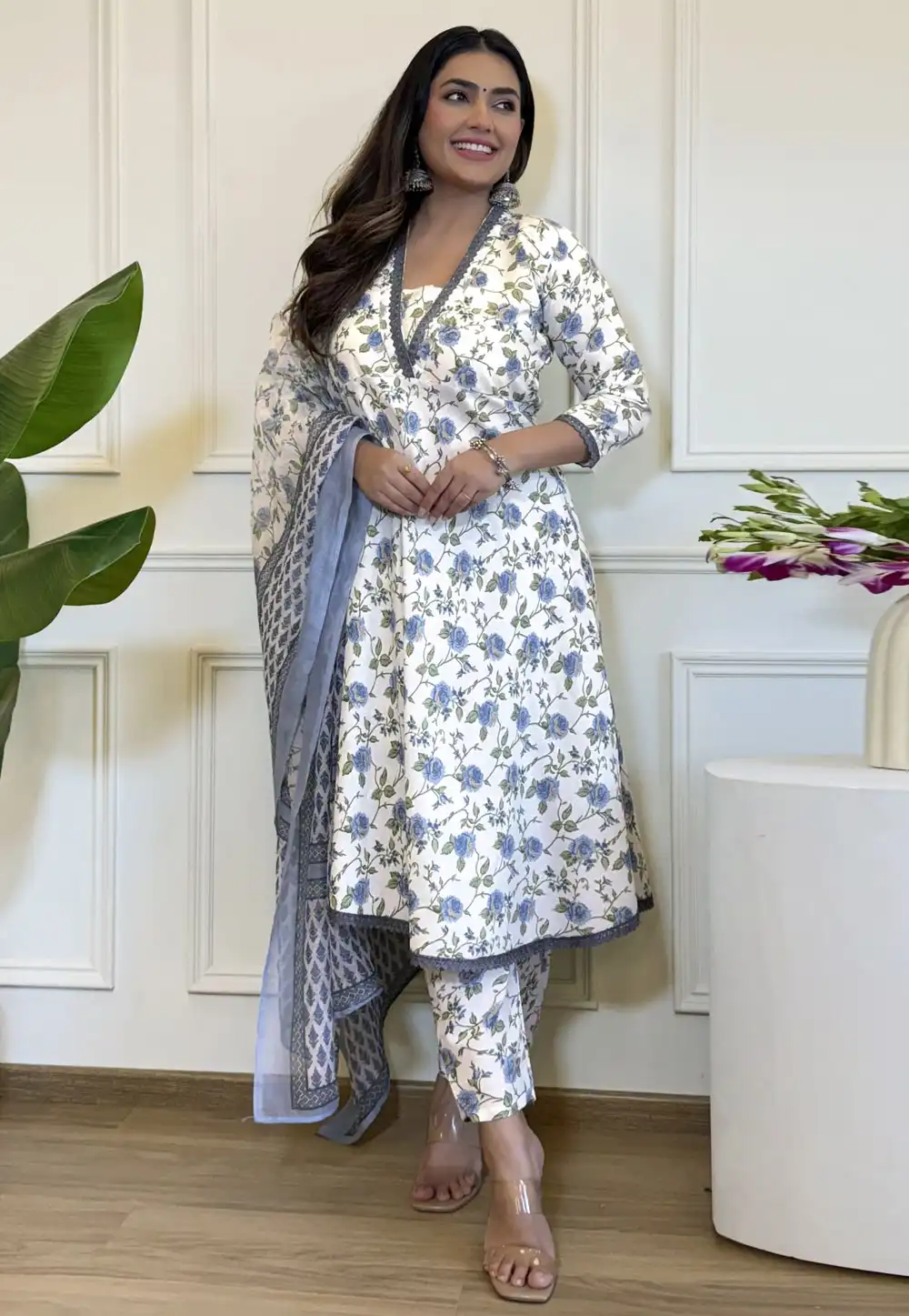 White Cotton Readymade Pant Style Suit 312324