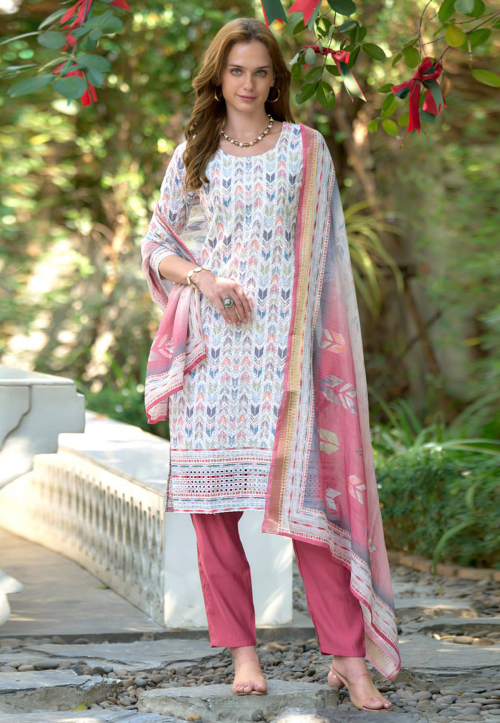 White Cotton Readymade Pant Style Suit 312002