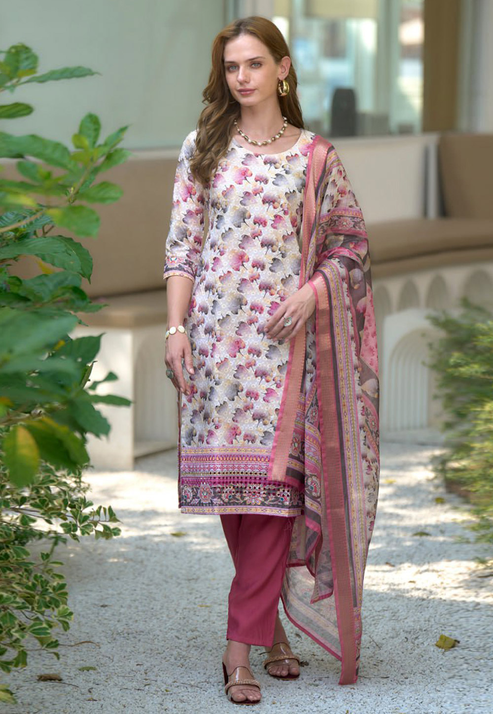 White Cotton Readymade Pant Style Suit 312006