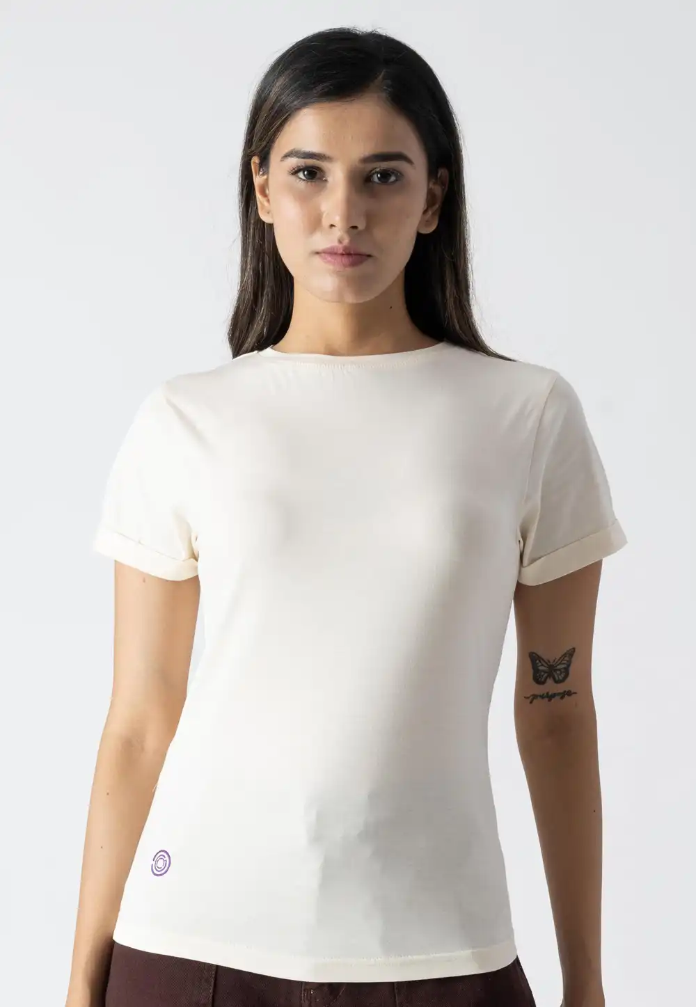 White Cotton Round Neck T-Shirt 313287