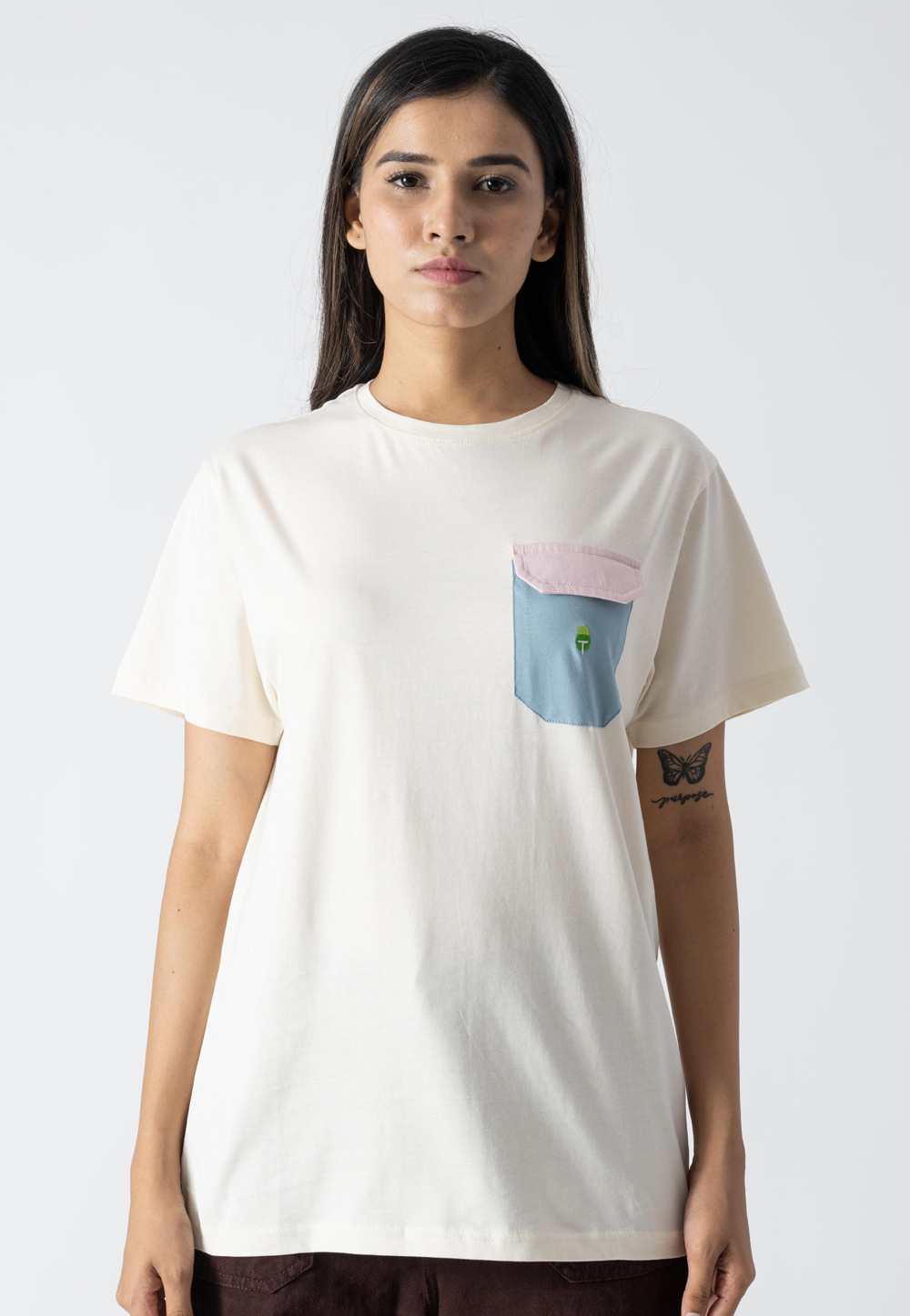 White Cotton Round Neck T-Shirt 313309