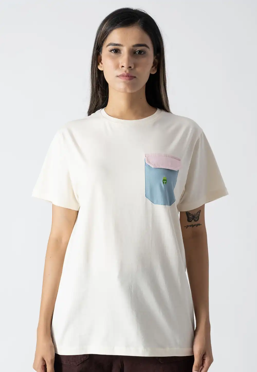 White Cotton Round Neck T-Shirt 313309