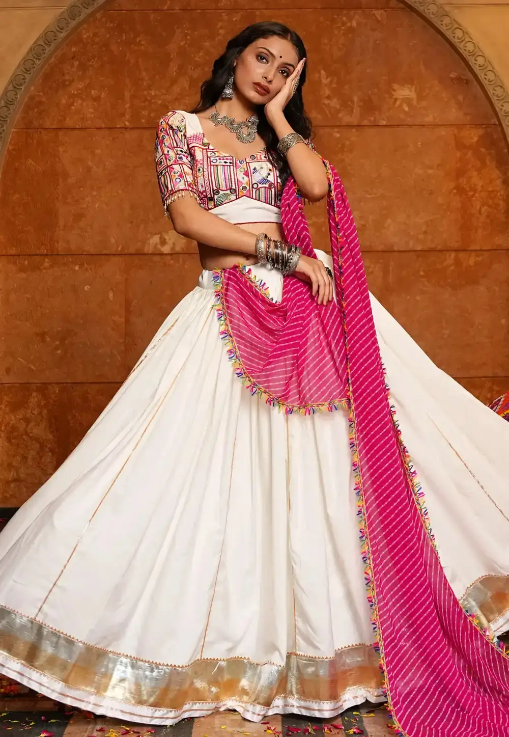 Cream Crepe Navratri Chaniya Choli 314158