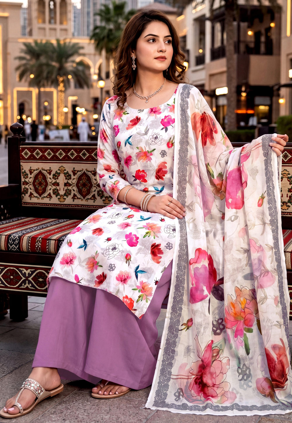 White Crepe Pakistani Suit 328353
