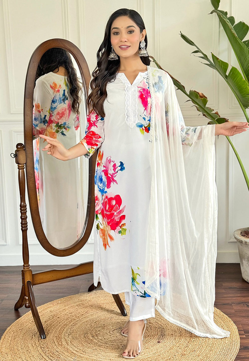 White Crepe Readymade Pant Style Suit 311330