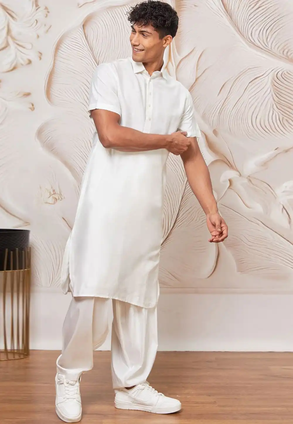 White Dupion Pathani Suit 314235
