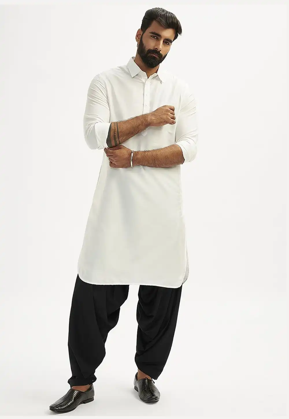 White Dupion Pathani Suit 314246