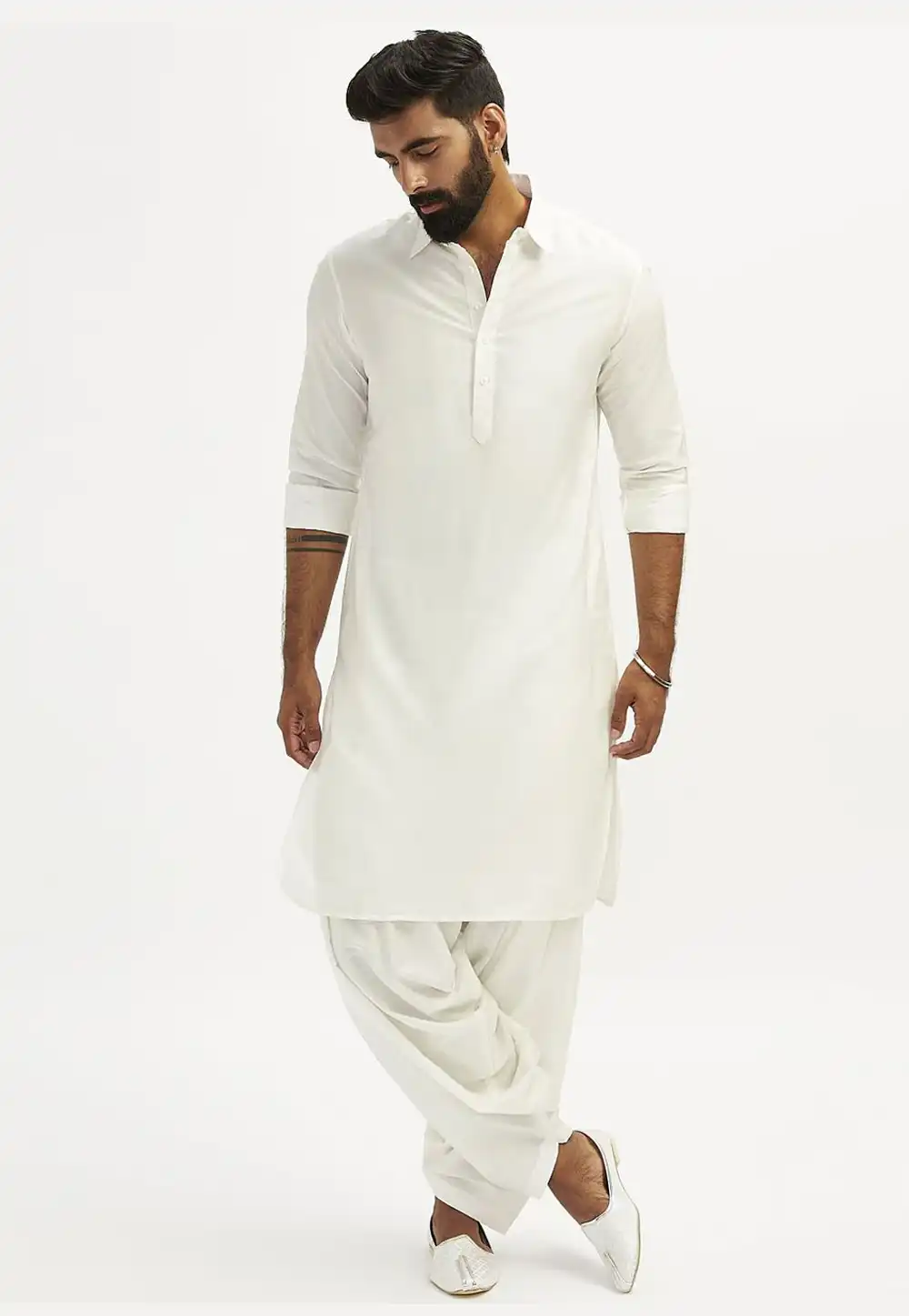 White Dupion Pathani Suit 314247
