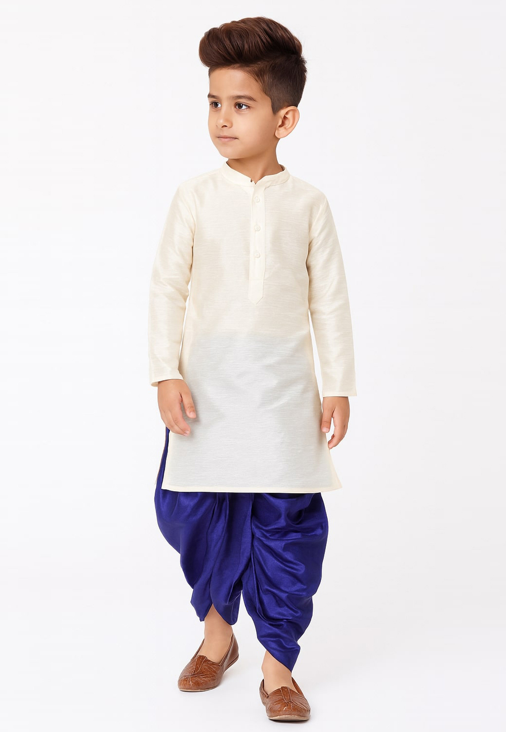 White Dupion Silk Kids Dhoti Kurta 321234