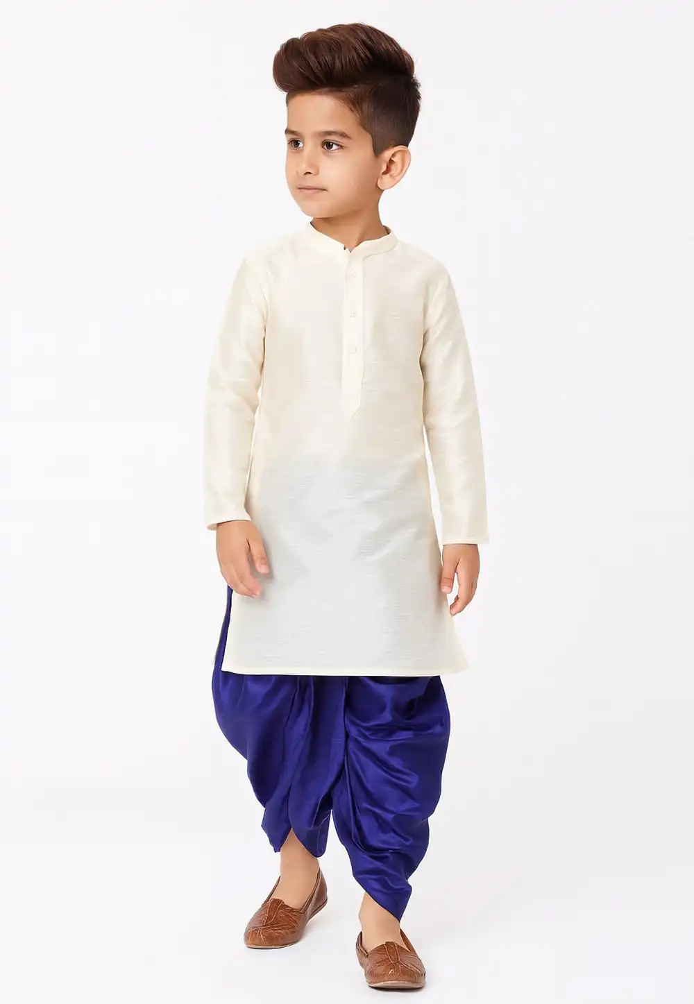 White Dupion Silk Kids Dhoti Kurta 321234