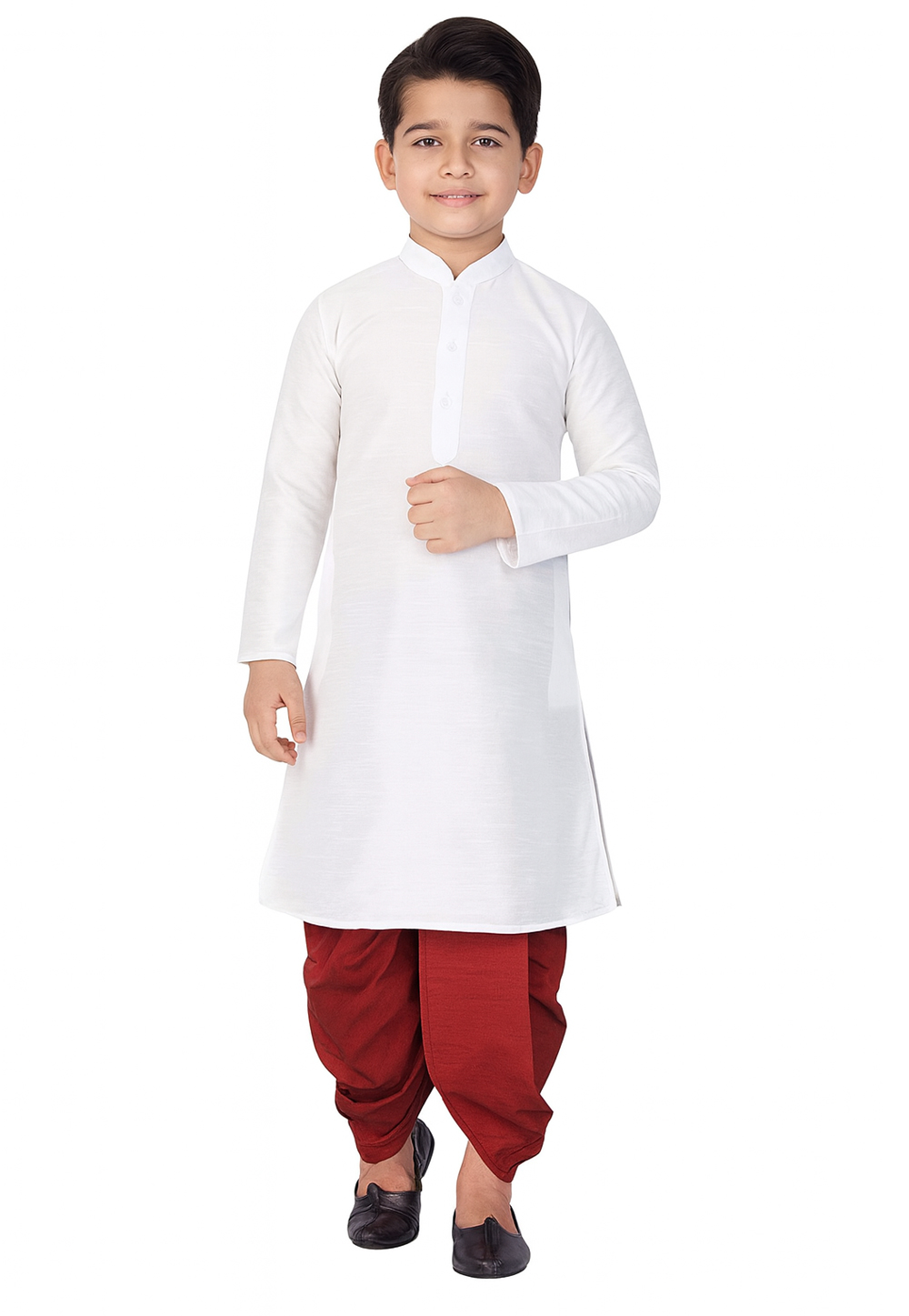 White Dupion Silk Kids Dhoti Kurta 320833