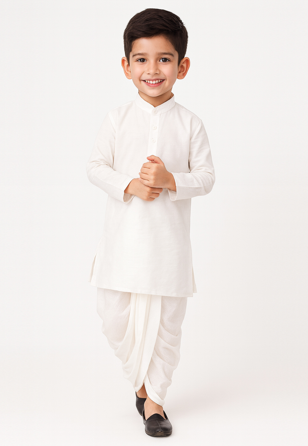 White Dupion Silk Kids Dhoti Kurta 320835