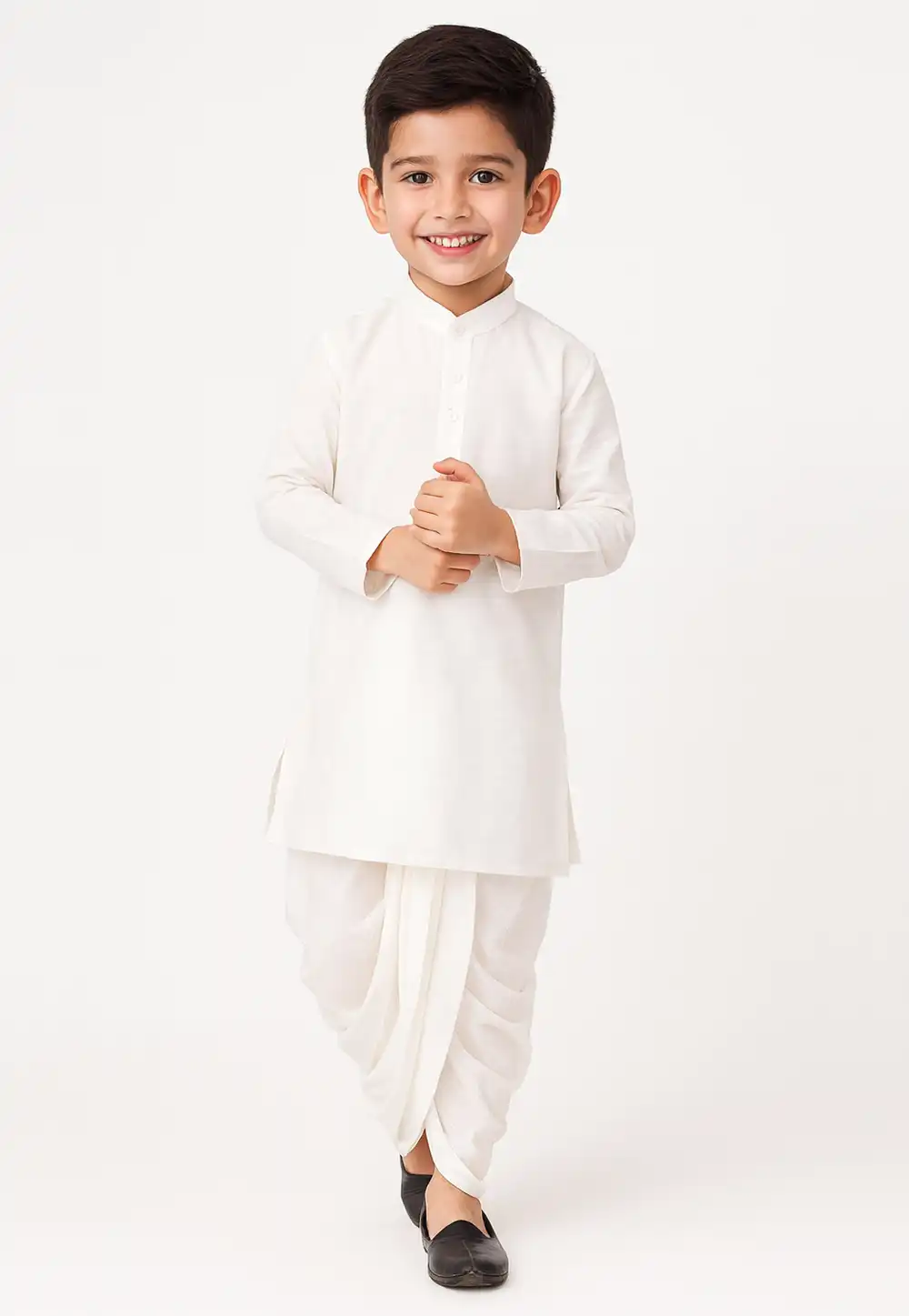 White Dupion Silk Kids Dhoti Kurta 320835