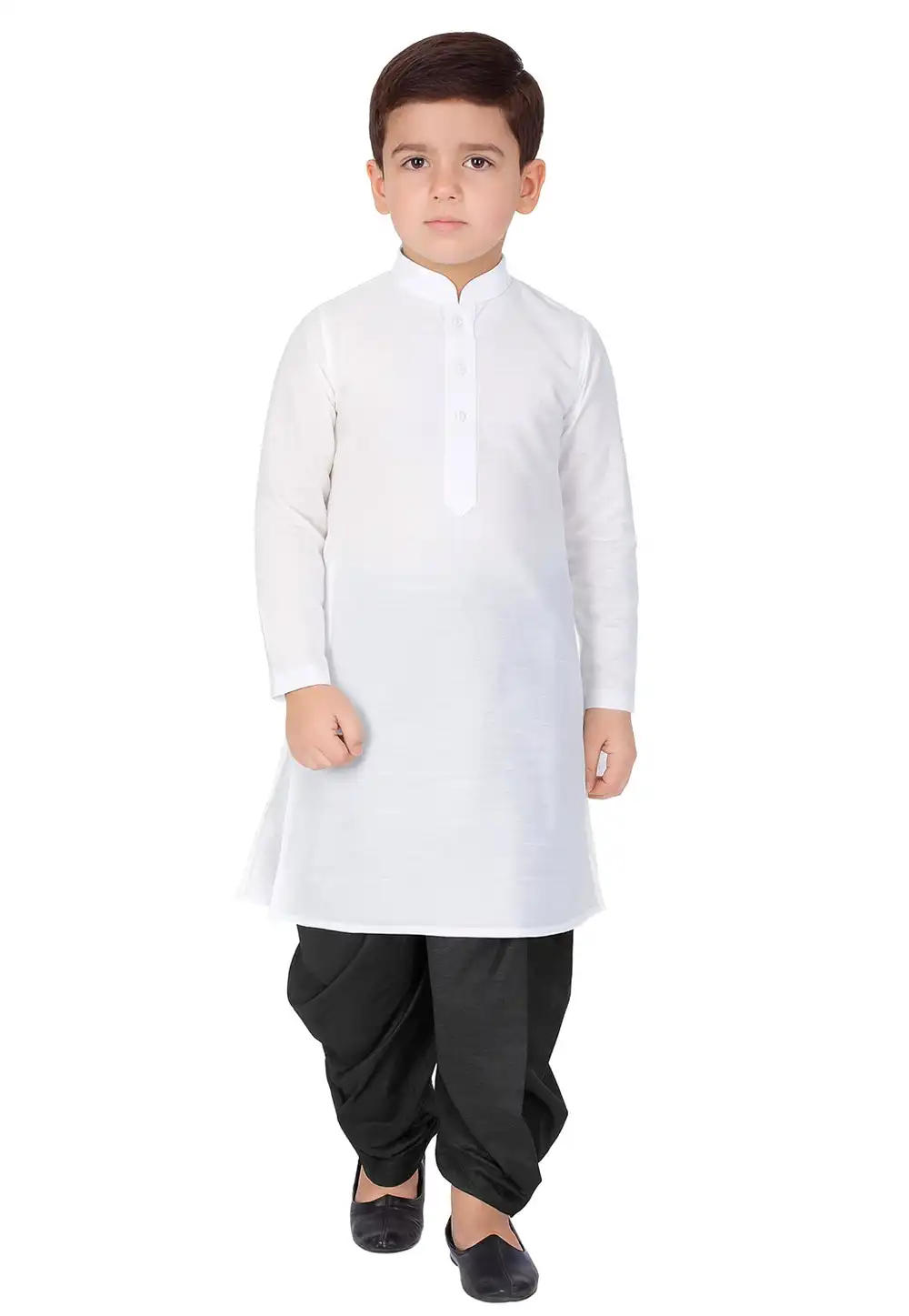 White Dupion Silk Kids Dhoti Kurta 320836