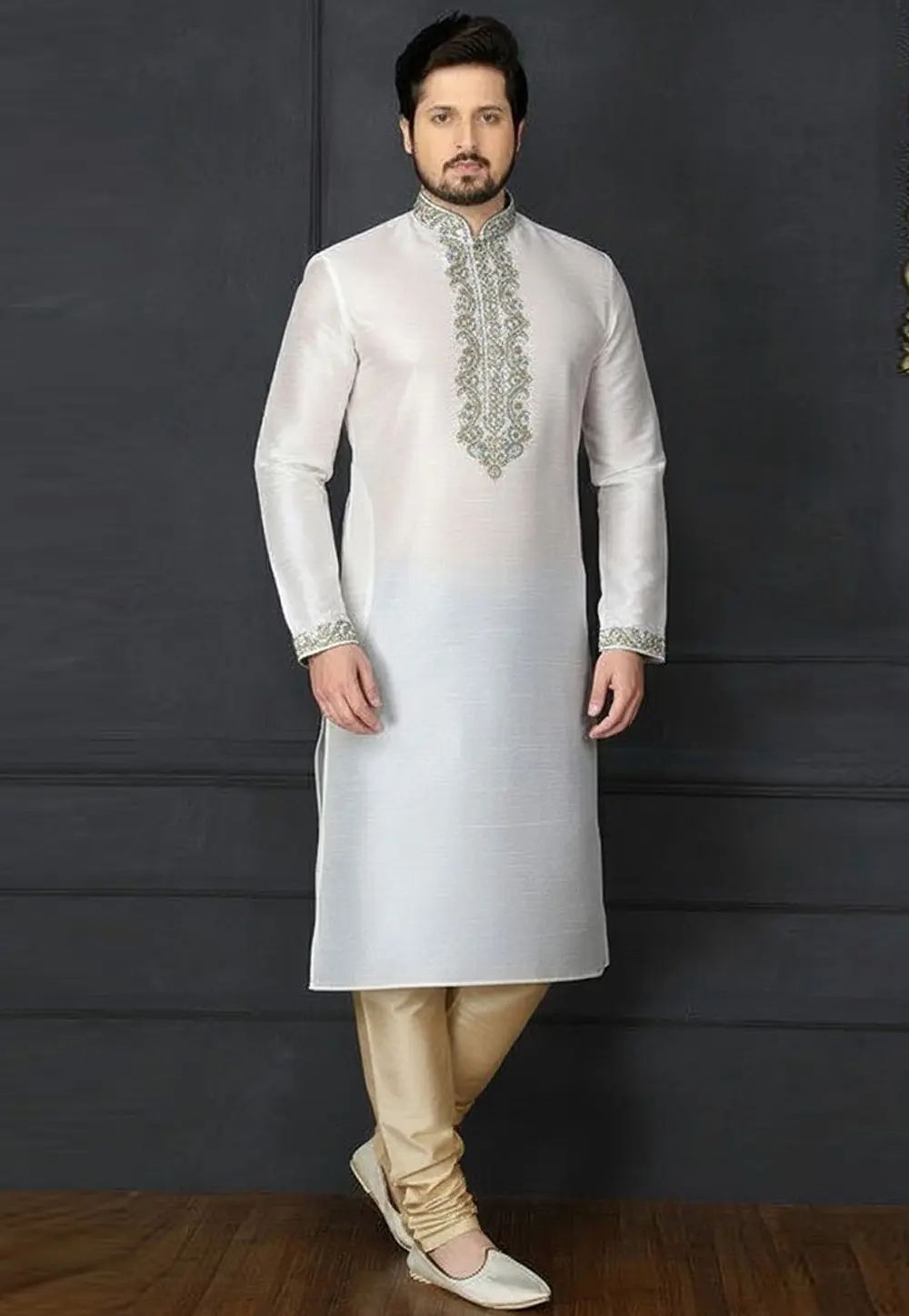 White Dupion Silk Kurta Pajama 331965