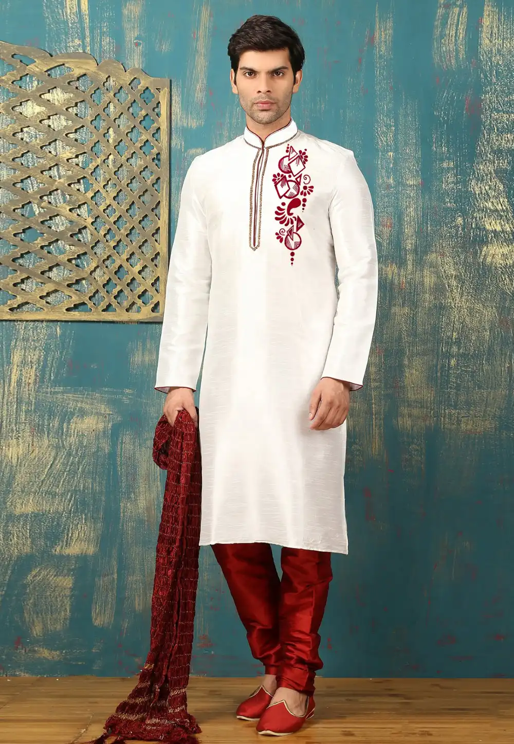 White Dupion Silk Kurta Pajama 316055
