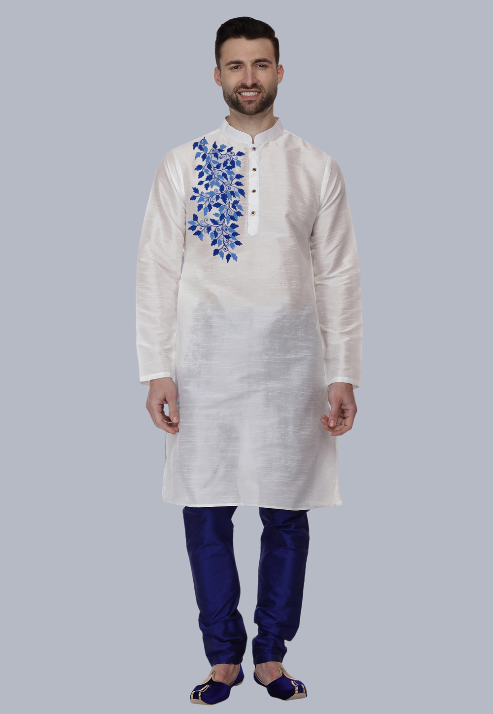 White Dupion Silk Kurta Pajama 279444
