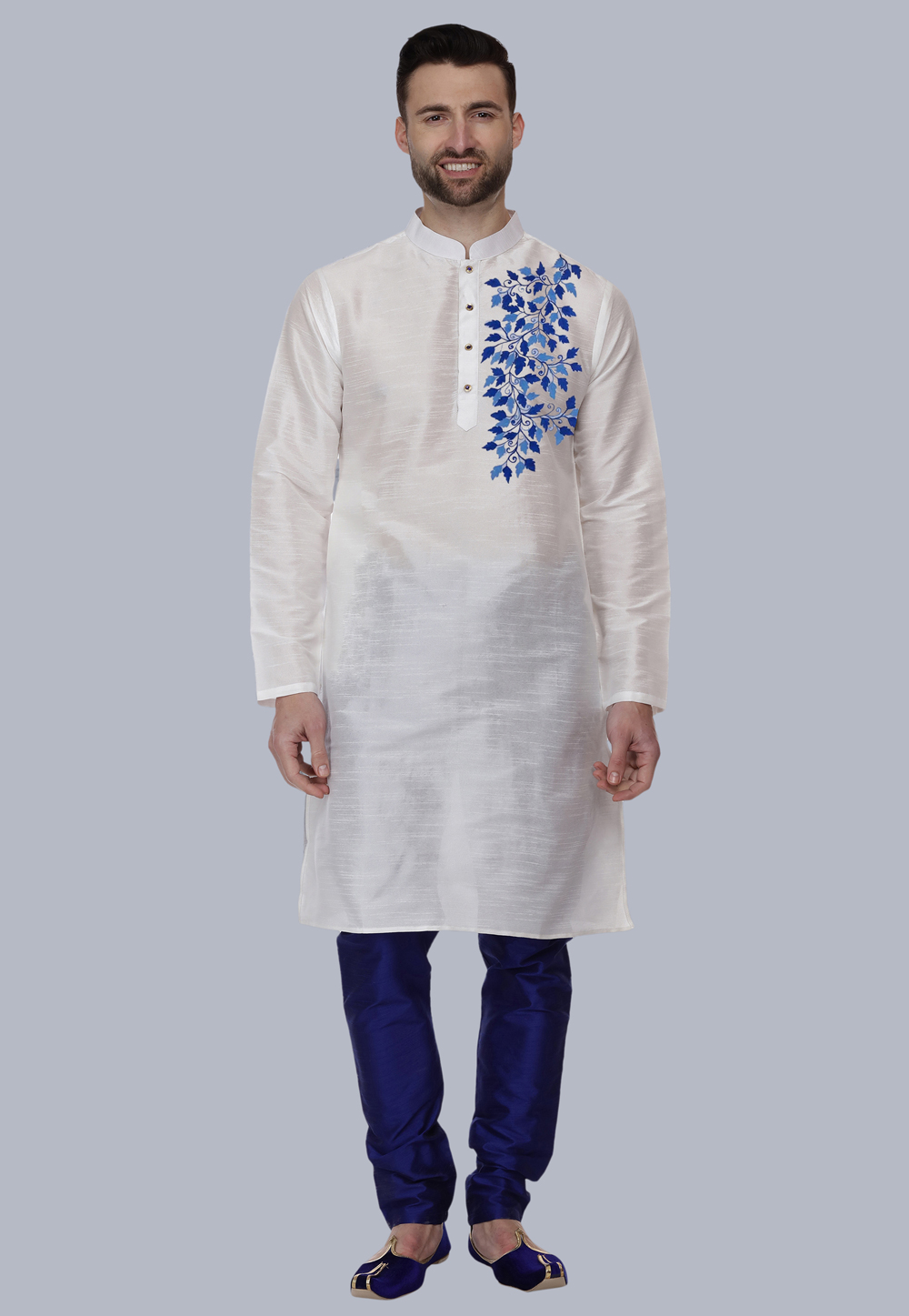 White Dupion Silk Kurta Pajama 279409
