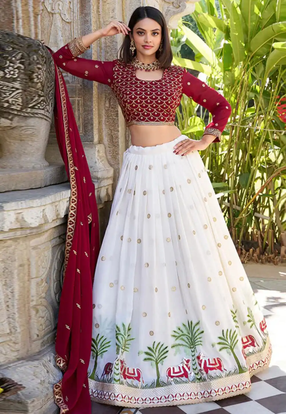 White Faux Georgette Circular Lehenga Choli 329197