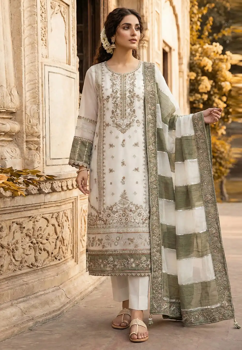 White Faux Georgette Pakistani Suit 327473