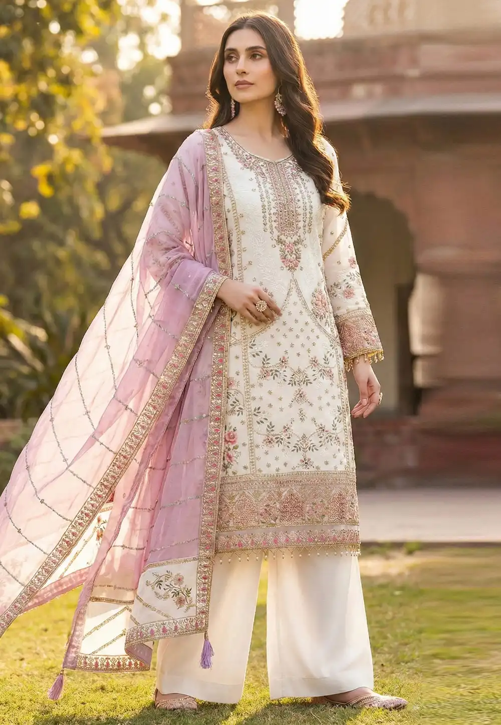 White Faux Georgette Palazzo Suit 325964