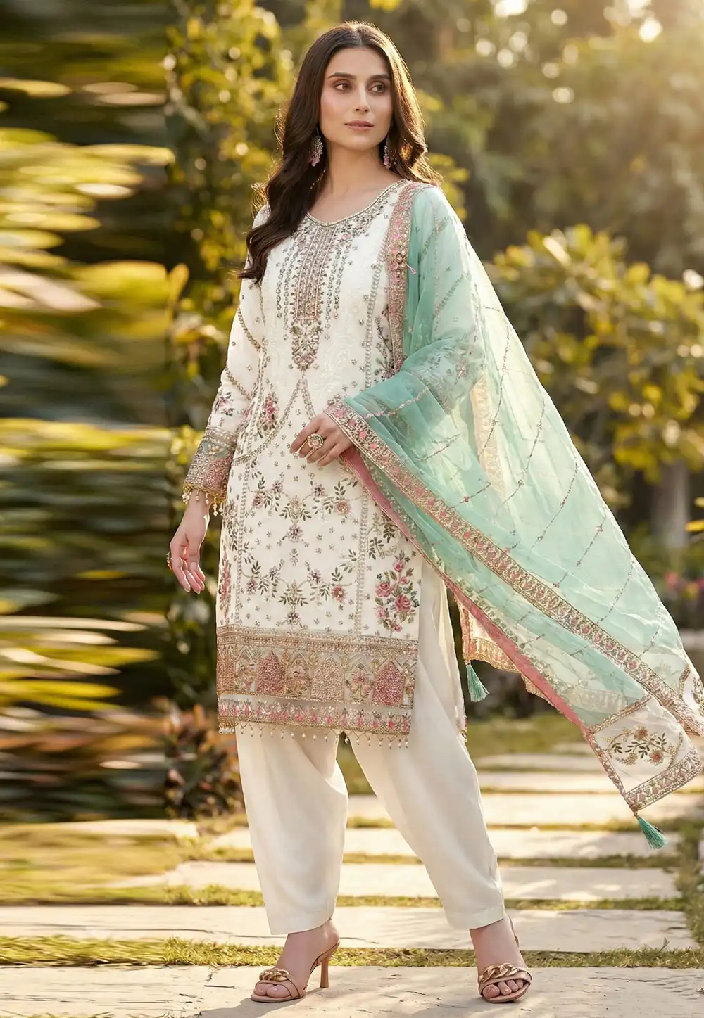 White Faux Georgette Punjabi Suit 325965
