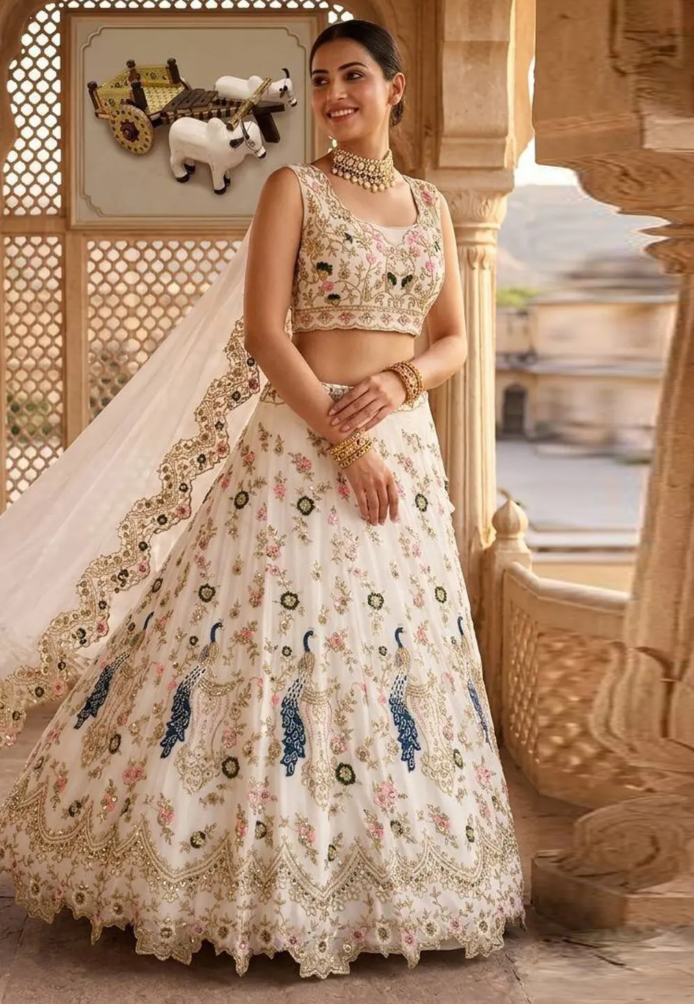 White Faux Georgette Wedding Lehenga Choli 331620
