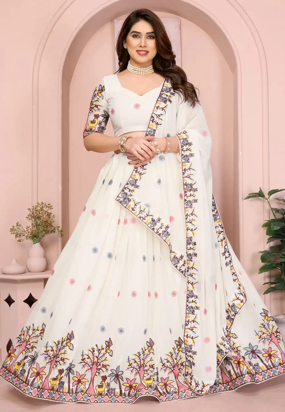 White Georgette Circular Lehenga Choli 314916