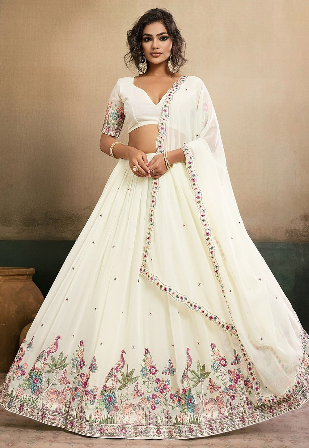 White Georgette Circular Lehenga Choli 325911