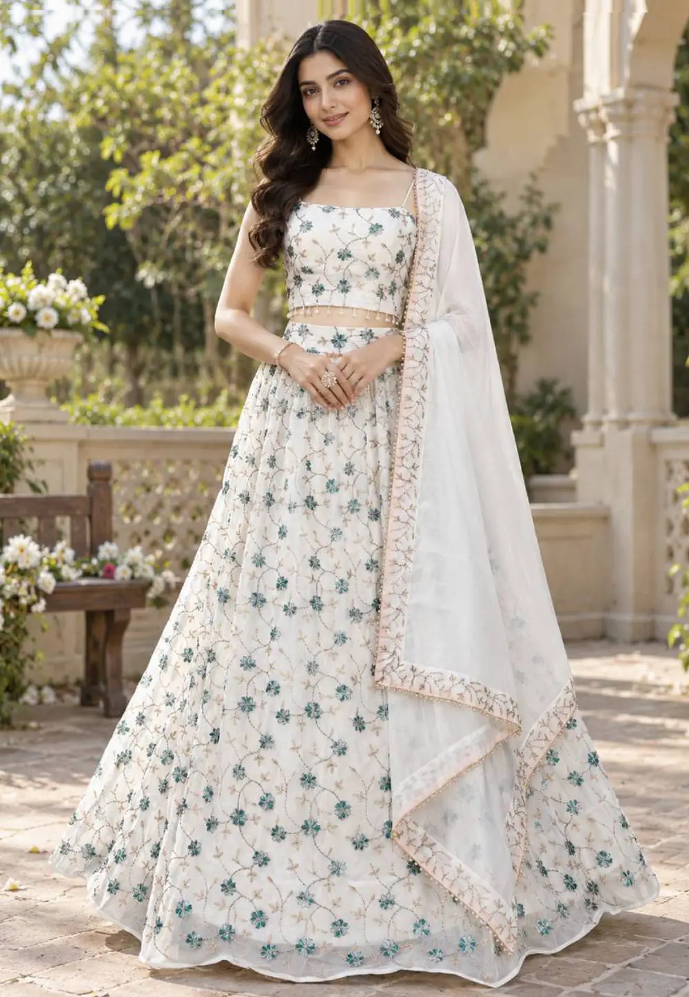 White Georgette Circular Lehenga Choli 335833