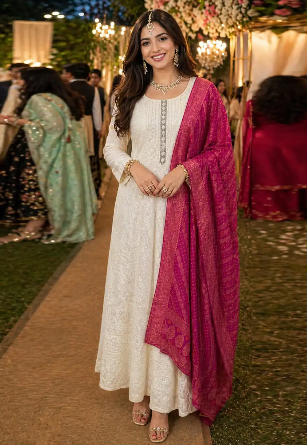 White Georgette Embroidered Anarkali Suit 328517