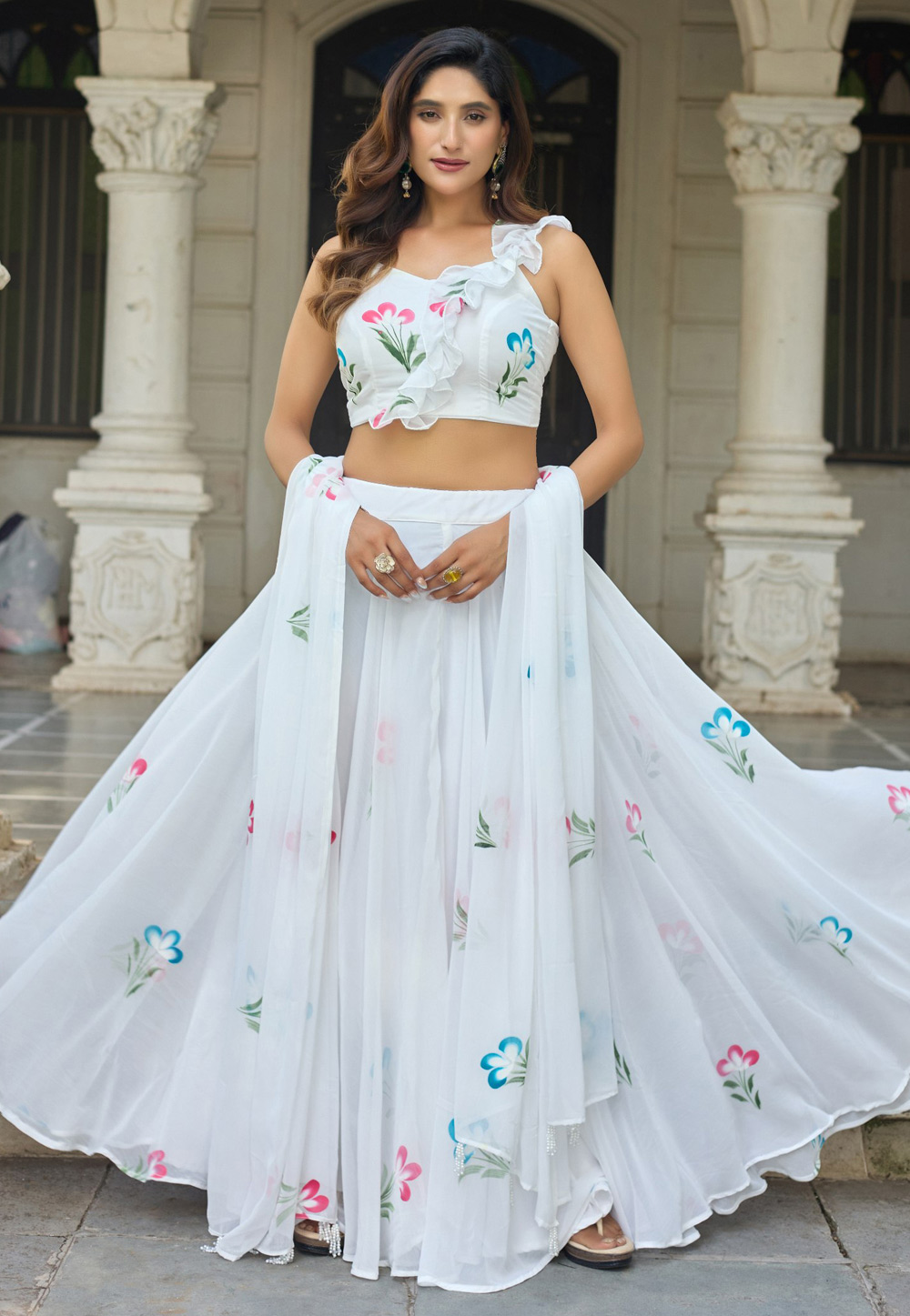 White Georgette Floral Lehenga choli 328985