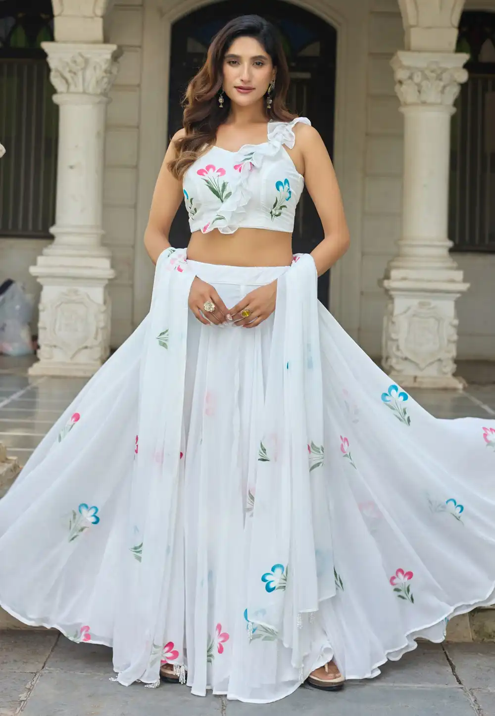 White Georgette Floral Lehenga choli 328985