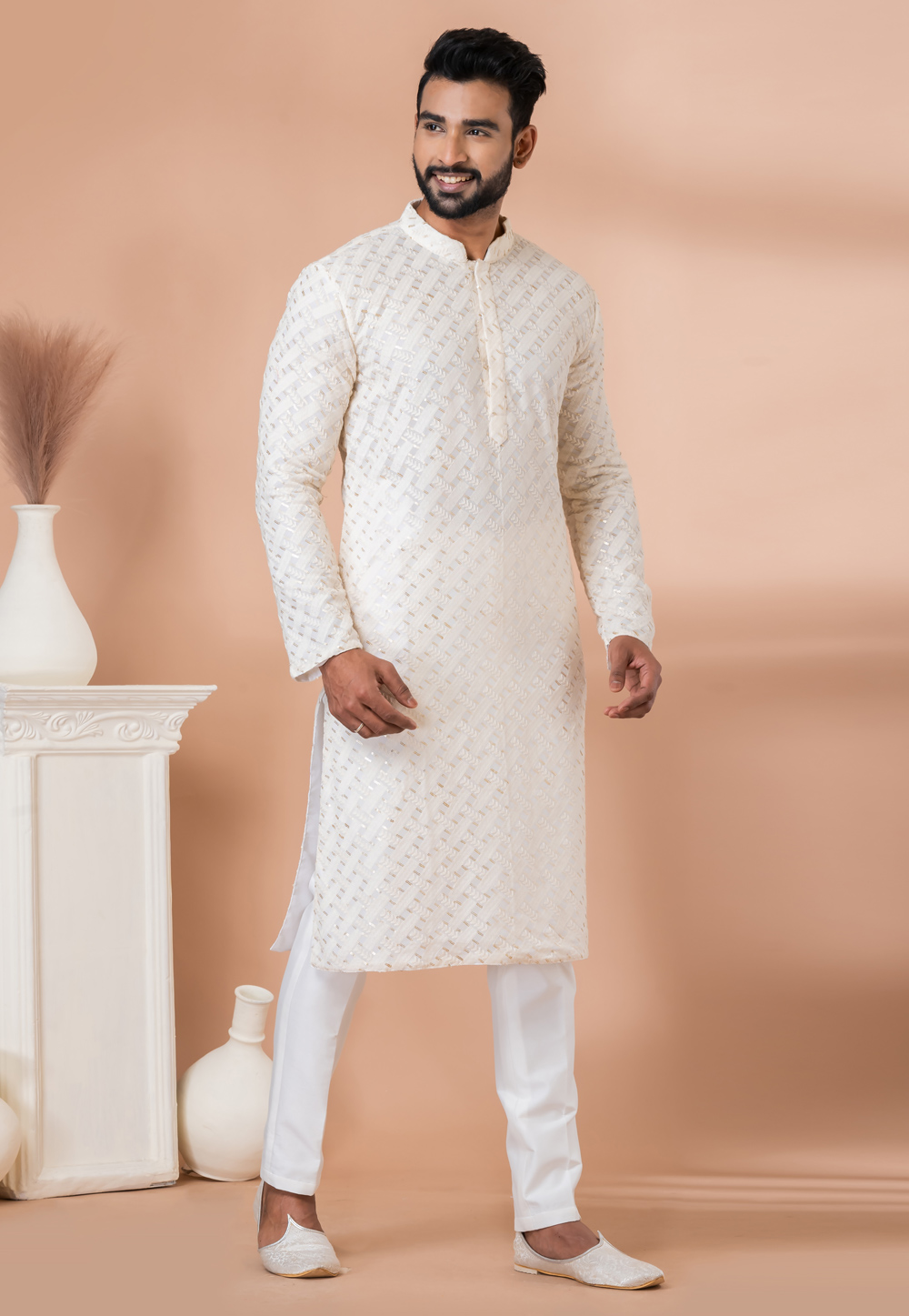 White Georgette Kurta Pajama 280999