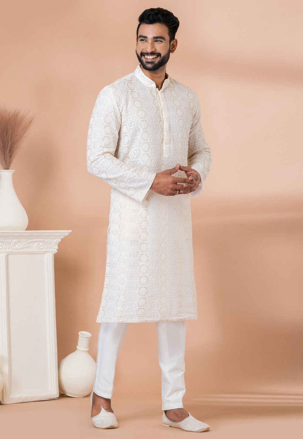 White Georgette Kurta Pajama 281001