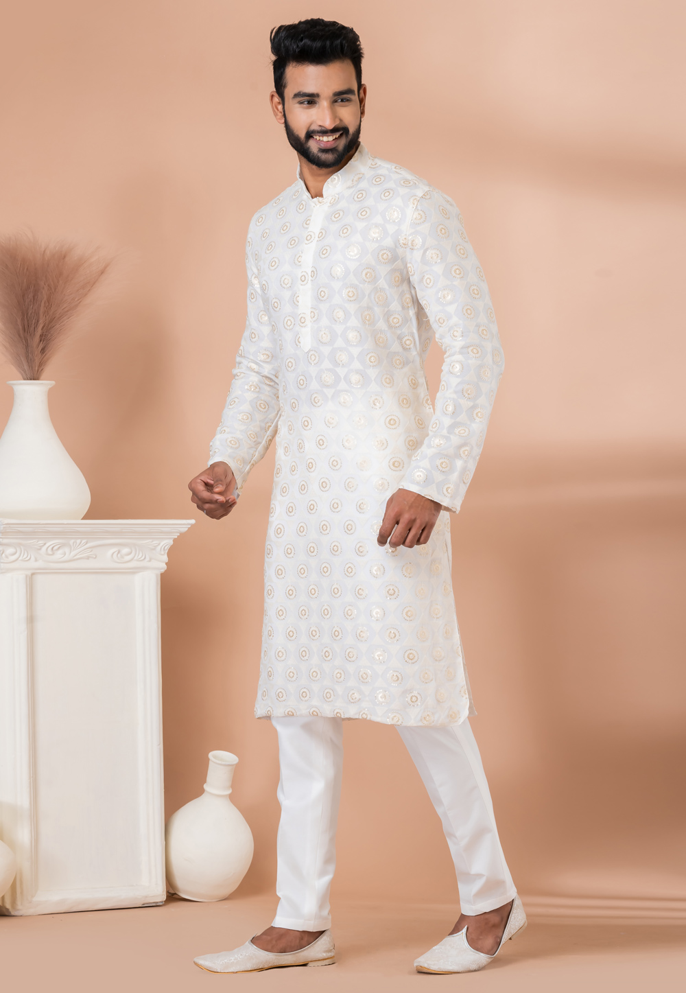 White Georgette Kurta Pajama 281005