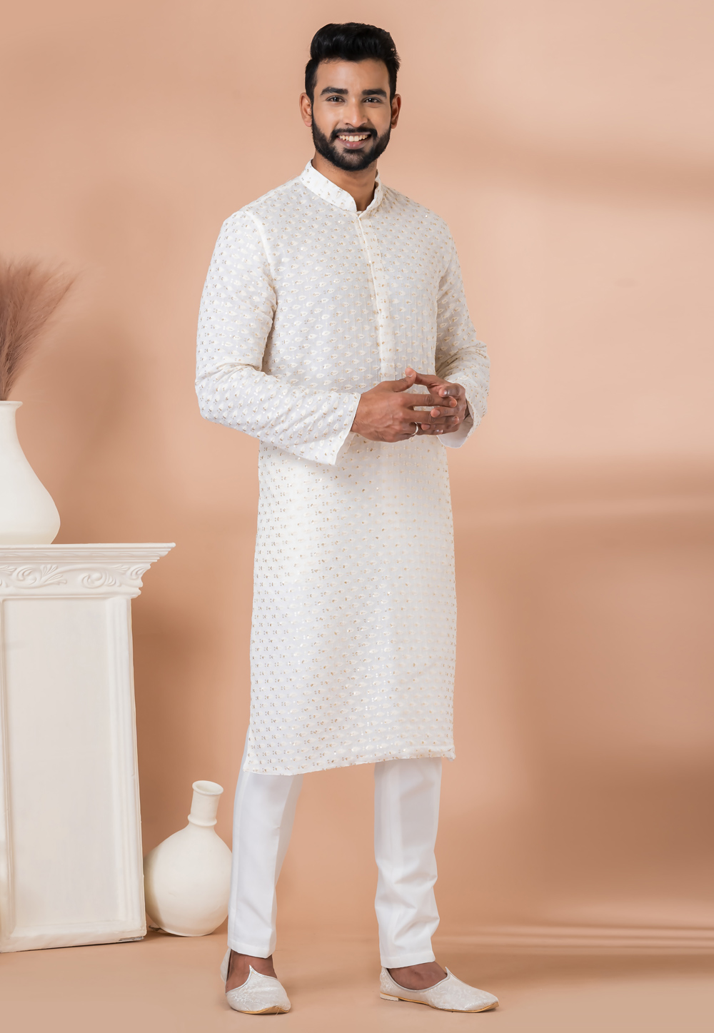 White Georgette Kurta Pajama 281008