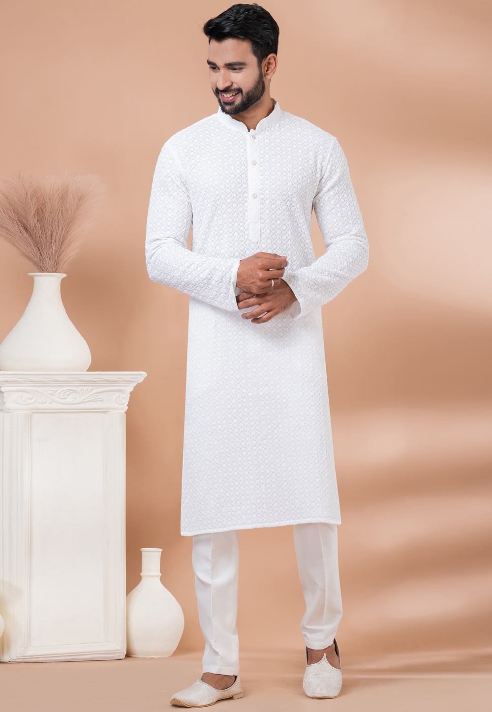 White Georgette Kurta Pajama 282571
