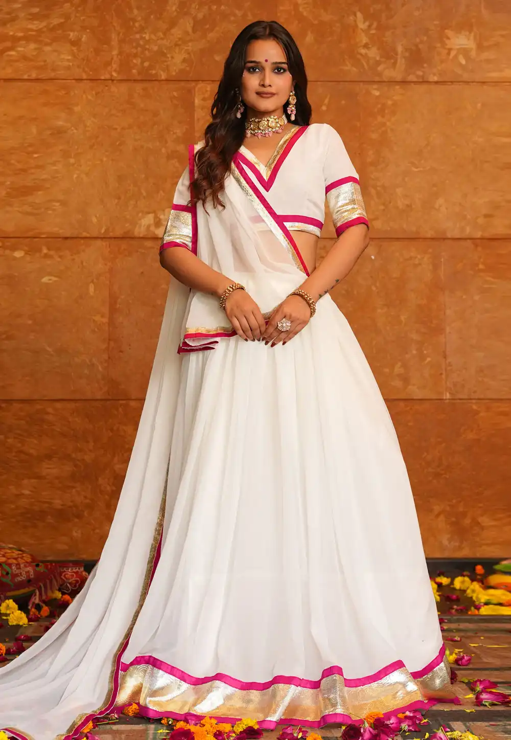 White Georgette Navratri Chaniya Choli 314153