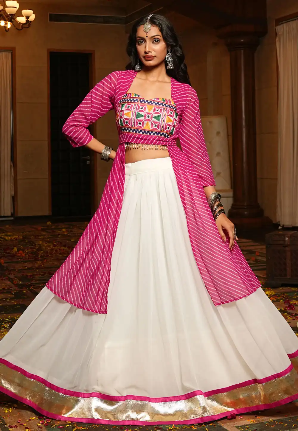 White Georgette Navratri Chaniya Choli 314156