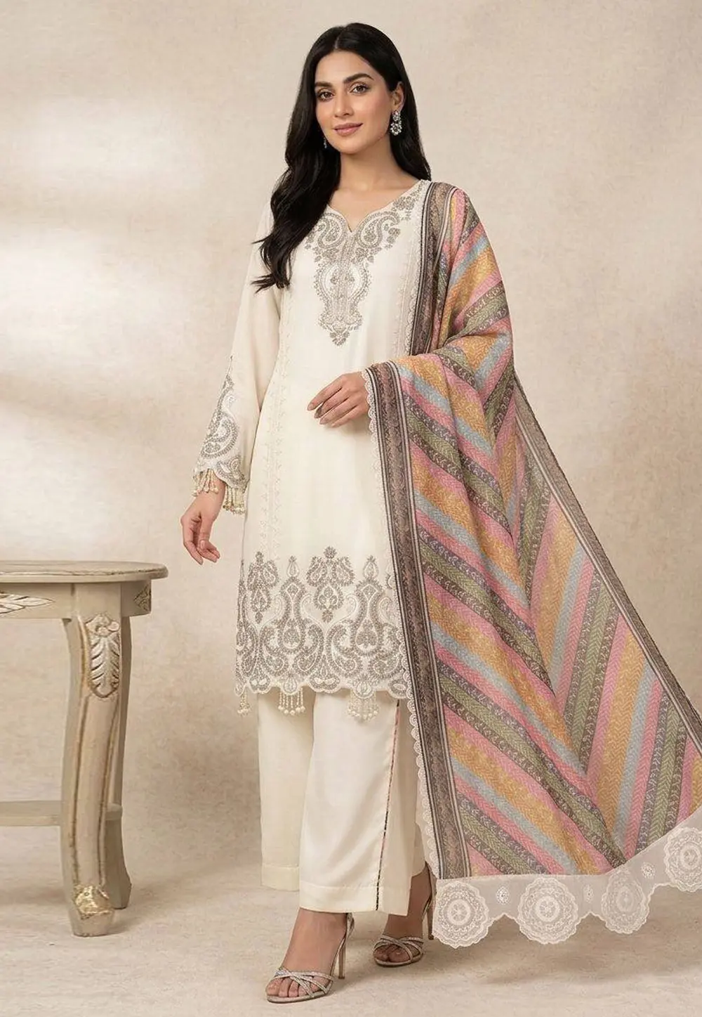 White Georgette Readymade Pakistani Suit 331366
