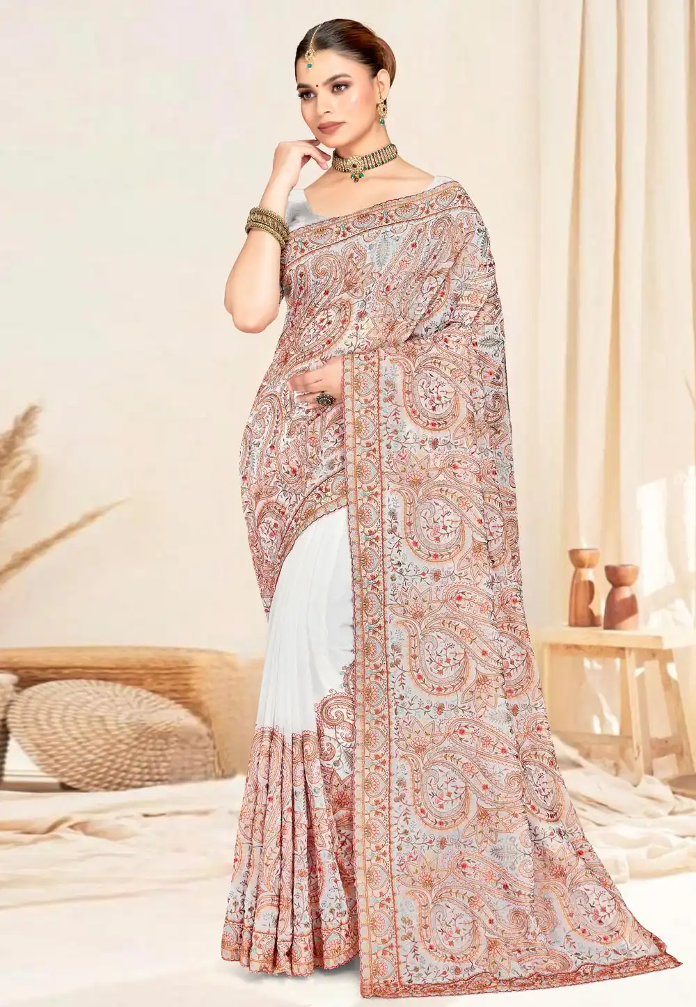 White Georgette Saree With Blouse 317732