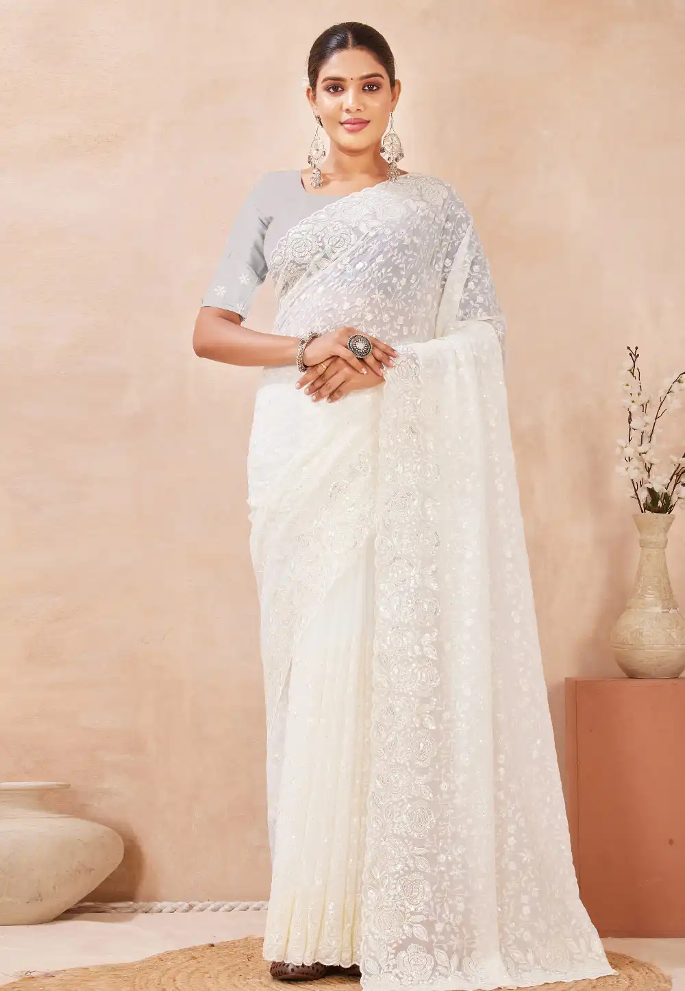 White Georgette Saree With Blouse 321539