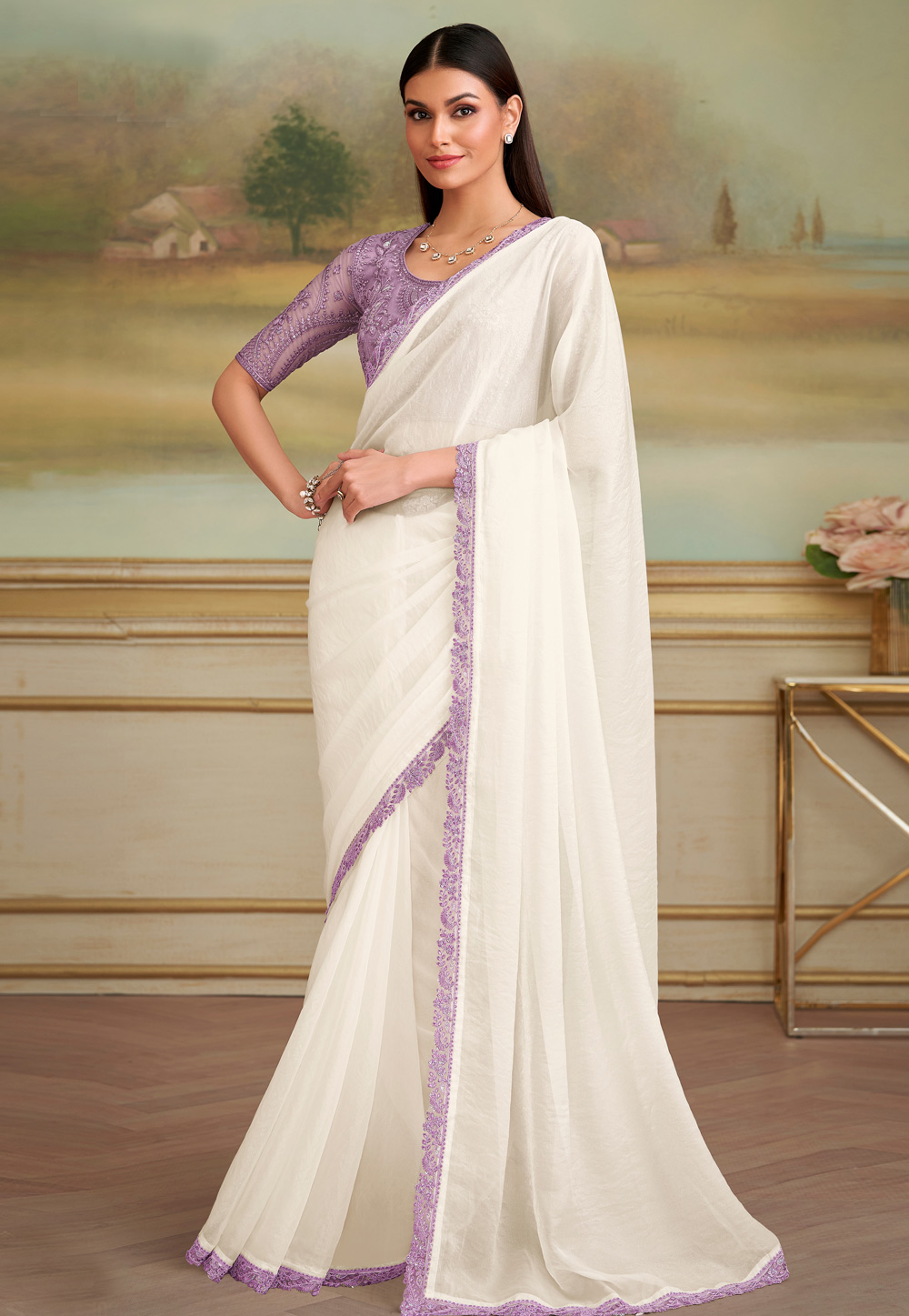 White Georgette Saree With Blouse 319516