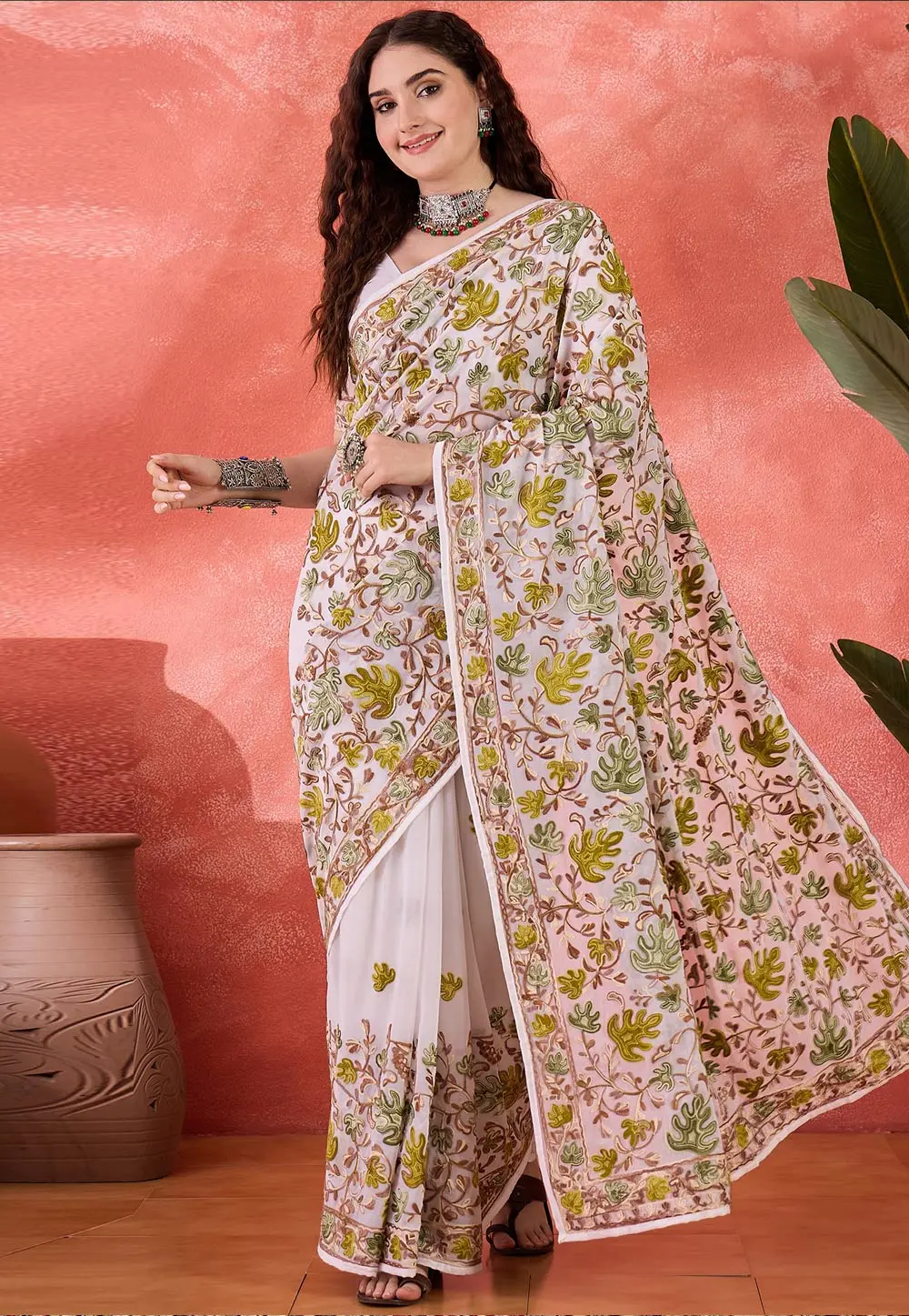 White Georgette Saree With Blouse 331632