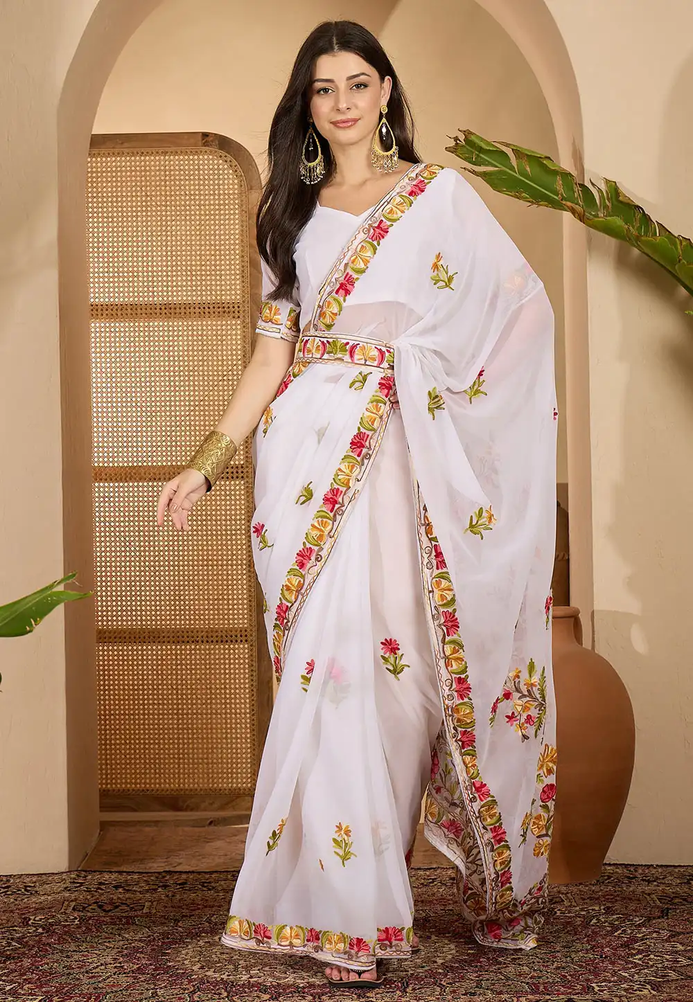 White Georgette Saree With Blouse 316740