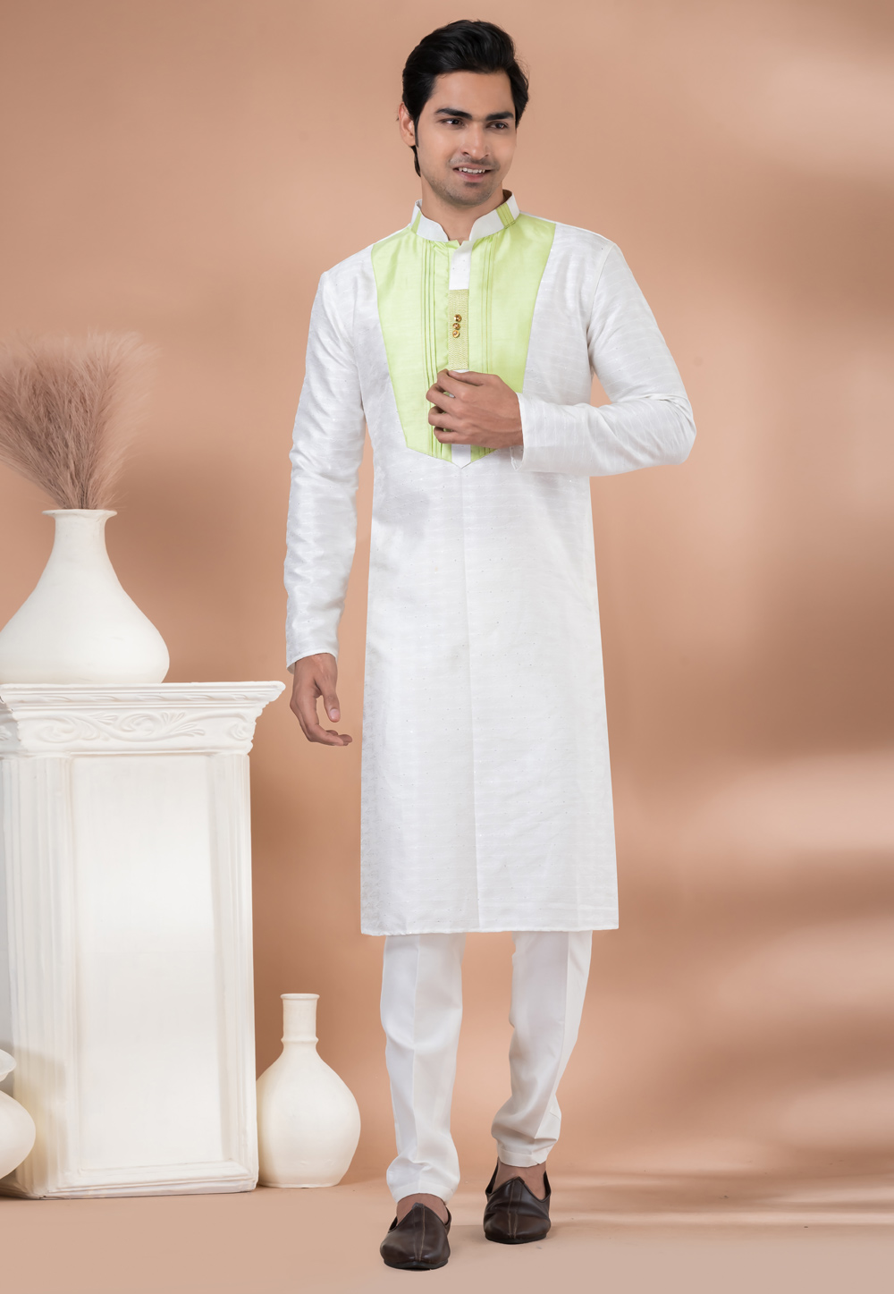 White Jacquard Kurta Pajama 282560
