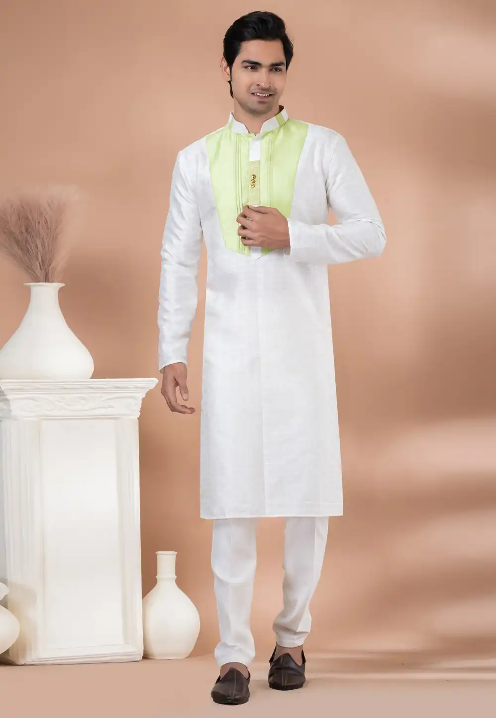 White Jacquard Kurta Pajama 282560
