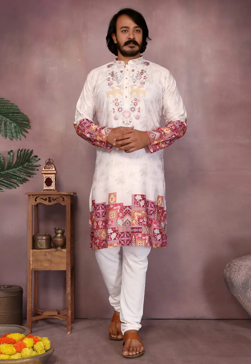 White Khadi Cotton Kurta Pajama 321023