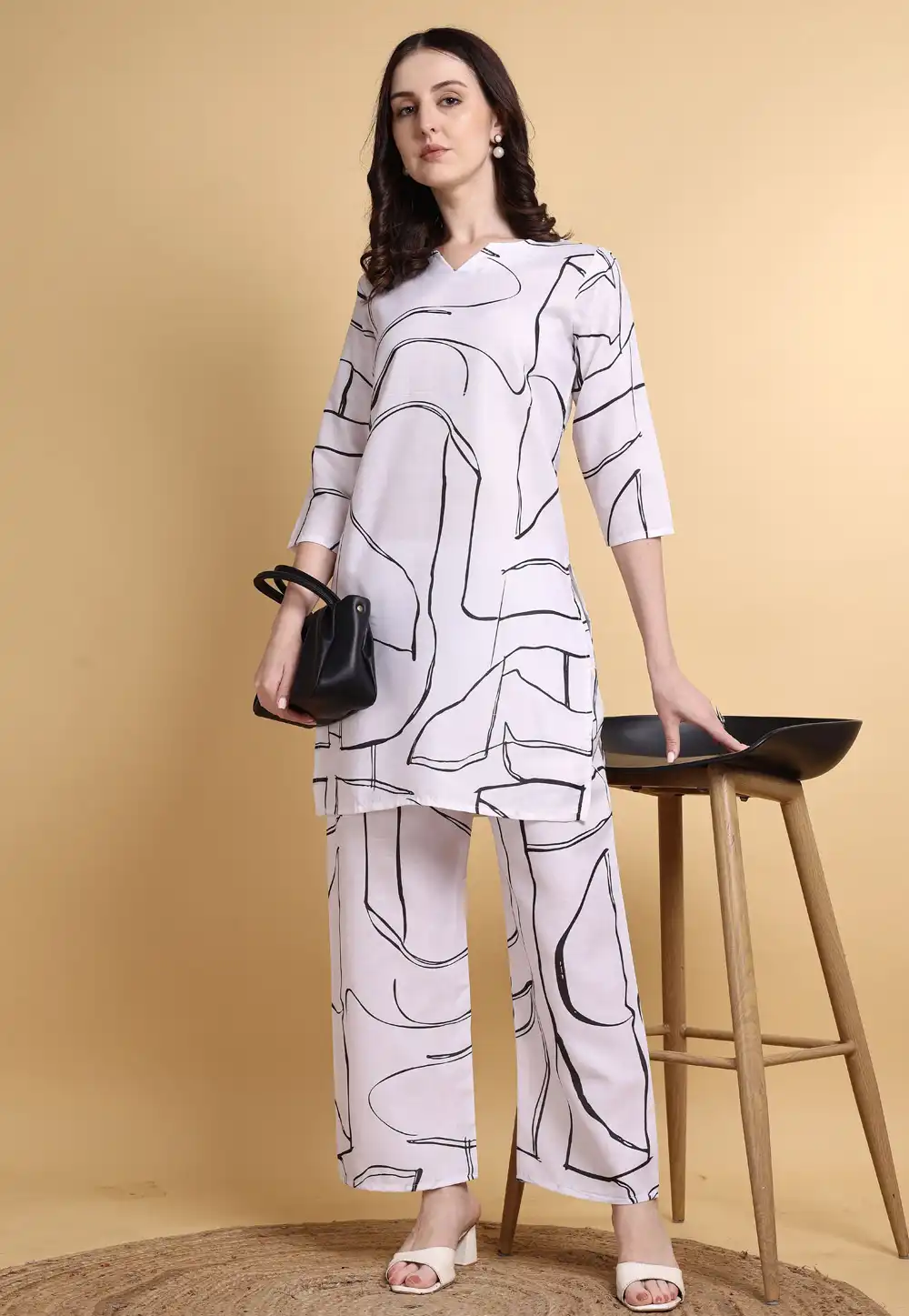 White Linen Printed Co-Ords Set 330600